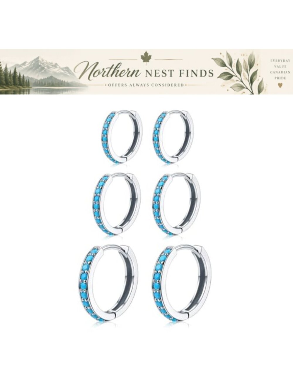 3 Pairs Mini Hoop Earrings Turquoise Huggie Hoop Cartilage Ear Cuff Women